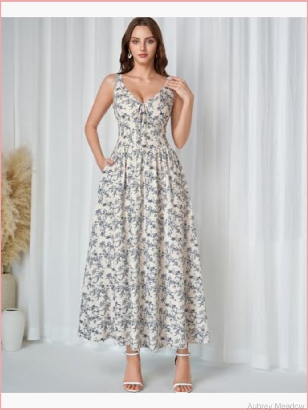 Floral Corset Wedding Guest Maxi Dress Flowy Lace Up Milkmaid Sundress with - Picture 4 of 6